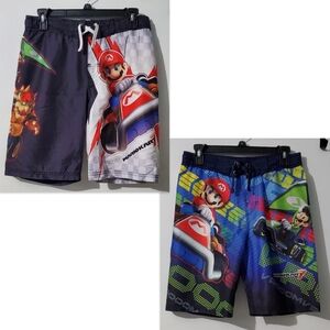 2 boys Nintendo Super Mario Kart 7  printed swim trunks in very good condition.